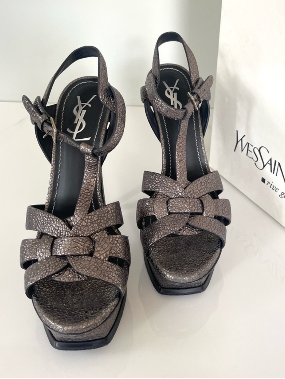 AUTHENTIC YSL METALIC TRIBUTE HEELS